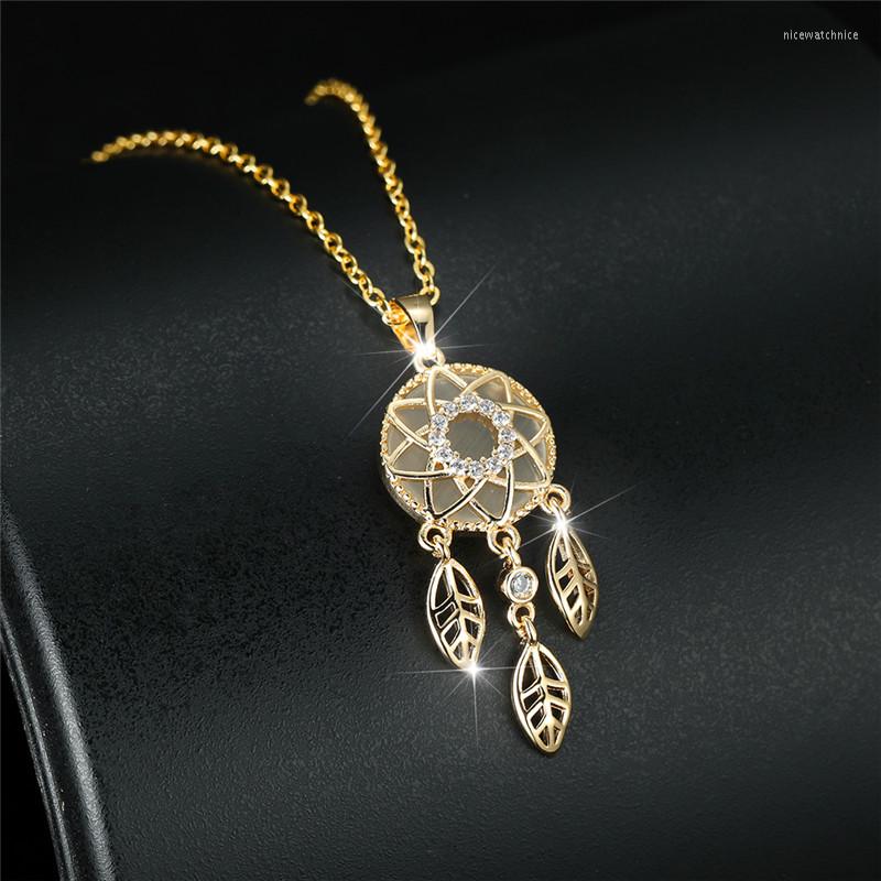 

Pendant Necklaces Luxury Female White Zircon Necklace Charm Gold Color Wedding For Women Cute Crystal Dreamcatcher Chain