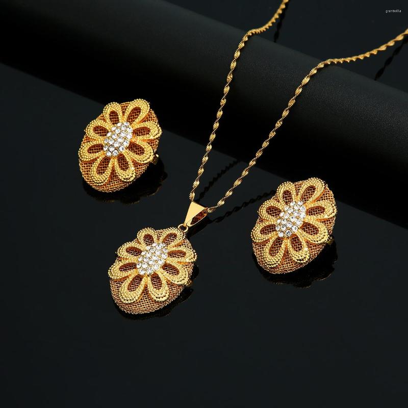 

Necklace Earrings Set Arabic Dubai Ethiopian African Gold Color Trendy Women Jewelry, Picture shown