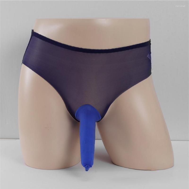 

Underpants Mens Sexy Sissy Briefs Lace Long Pouch Lingerie See-through Mesh Panties Ultra-thin G-String Solid Thongs Summer, Blue