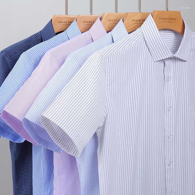 

Men's Casual Shirts Man Work Business Office Wear Boys Summer Men Striped Short Sleeve Shirt Plus Size Xxl Yellow Blue White Button, D1901