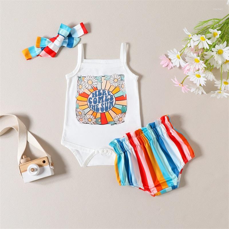 

Clothing Sets CitgeeSummer Infant Baby Girls Outfits Sleeveless Romper Striped Shorts Headband Clothes Set, Picture shown