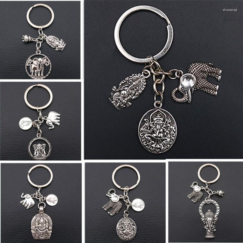 

Keychains Elephant God Ganesha Creative Metal Keychain Of Wealth Charms Good Luck Health Silver Plated A1532 1pcs