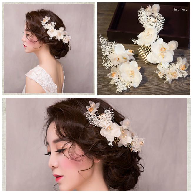 

Necklace Earrings Set Romantic Bride Headdress Flower White Hair Comb Hay Wedding Dress The Jewelry Accessories LB, Picture shown