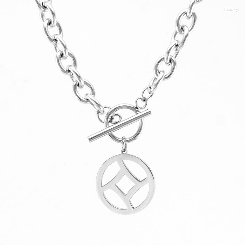 

Pendant Necklaces Disc Round Toggle Buckle Heavy Chunky Necklace For Women Men Stainless Steel Cable Chain Collar Choker Fashion Jewelry