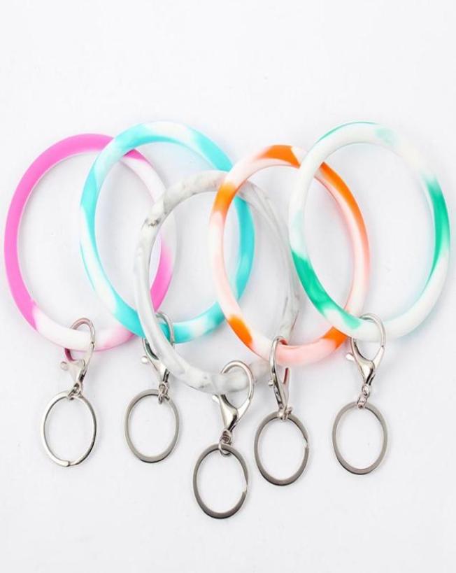 

Wrist Key Chain Camouflage Silicone Bracelet Key Ring Round Circle Rainbow Bangle Keychain Key Holder for Woman Wrist Strap DB2043768172