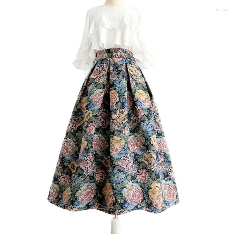 

Skirts Korean Version Retro Fluffy Skirt Ladies Spring Summer 2023 Elegant High Waist A-Line Pocket Zhongchang, Color on the picture