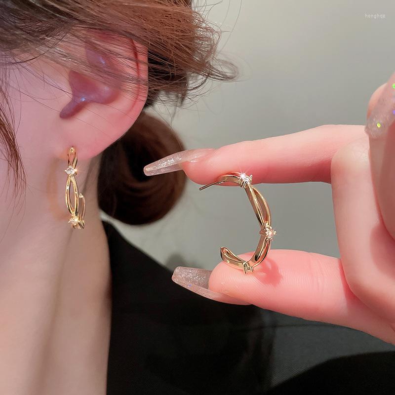 

Hoop Earrings Lovelink Design Gold Color Hollow Out Round For Women Shiny Transparent Zircon Girl Party Jewelry