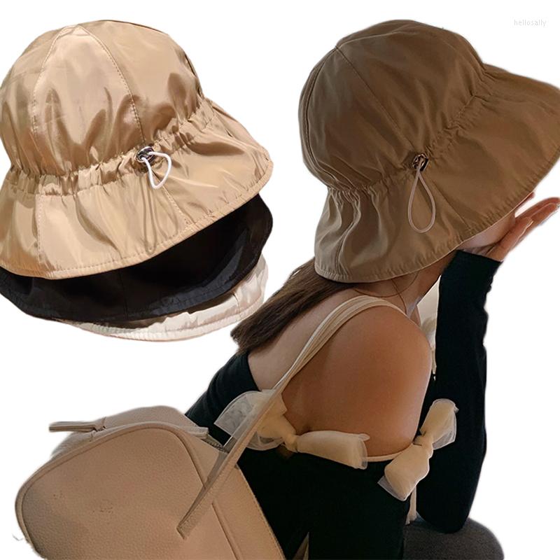 

Berets Fashion Drawstring Fisherman's Hat Women Panama Black Bucket Fishing Cap Fisherman Caps Hip Hop Casual Sun For Girl