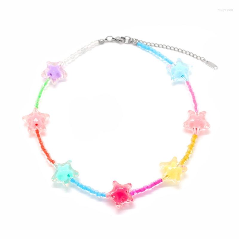 

Choker Handmade Colorful Beaded Necklaces Simple Resin Star Collar Necklace Clavicle Chain Party Jewelry For Women Girls