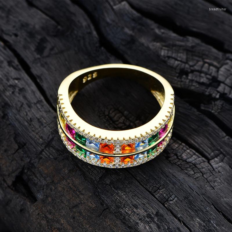 

Cluster Rings AButterfly 925 Sterling Silver Colored Gemstone Wide Face Ring Valentine's Day Gift Fine Jewelry Electroplated 14K Gold