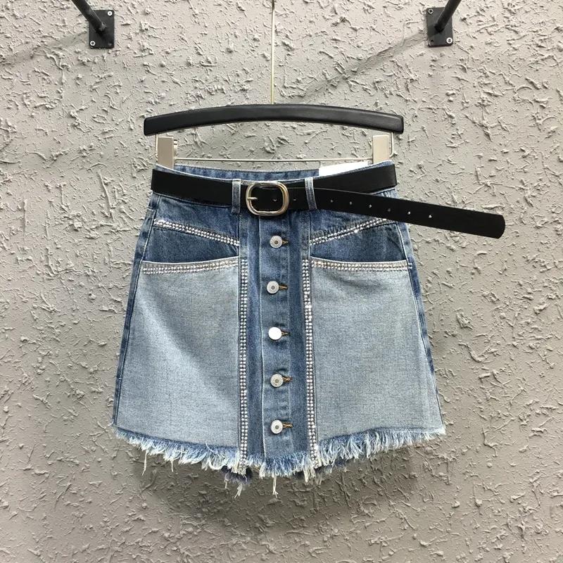 

Women' Shorts Patchwork Color Diamond Denim Skirt 2023 Women' Summer High Waist Slim Wrap Hip Skirts Female Clothes Faldas, Blue