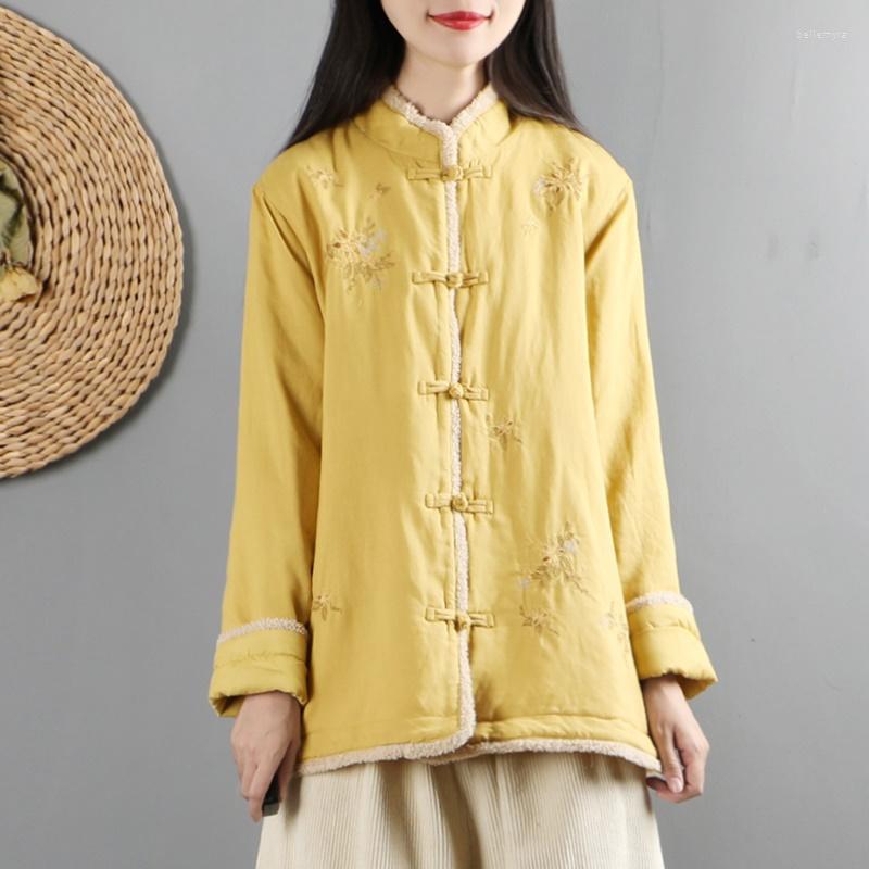 

Ethnic Clothing Chinese Cheongsam Tops Winter Parkas Coats Button Floral Warm Retro Jacket Oriental Style Women KK4258