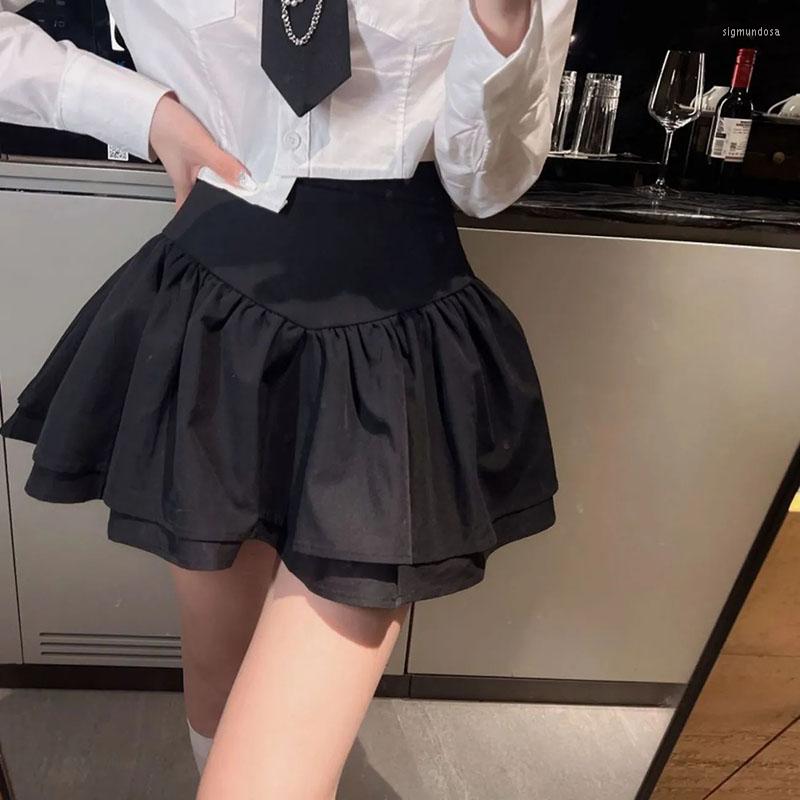 

Skirts 2023 Summer Ruffles Mini For Women Korean Style High Waist Black Puffy Skirt Woman Fashion All-Match Pleated Female