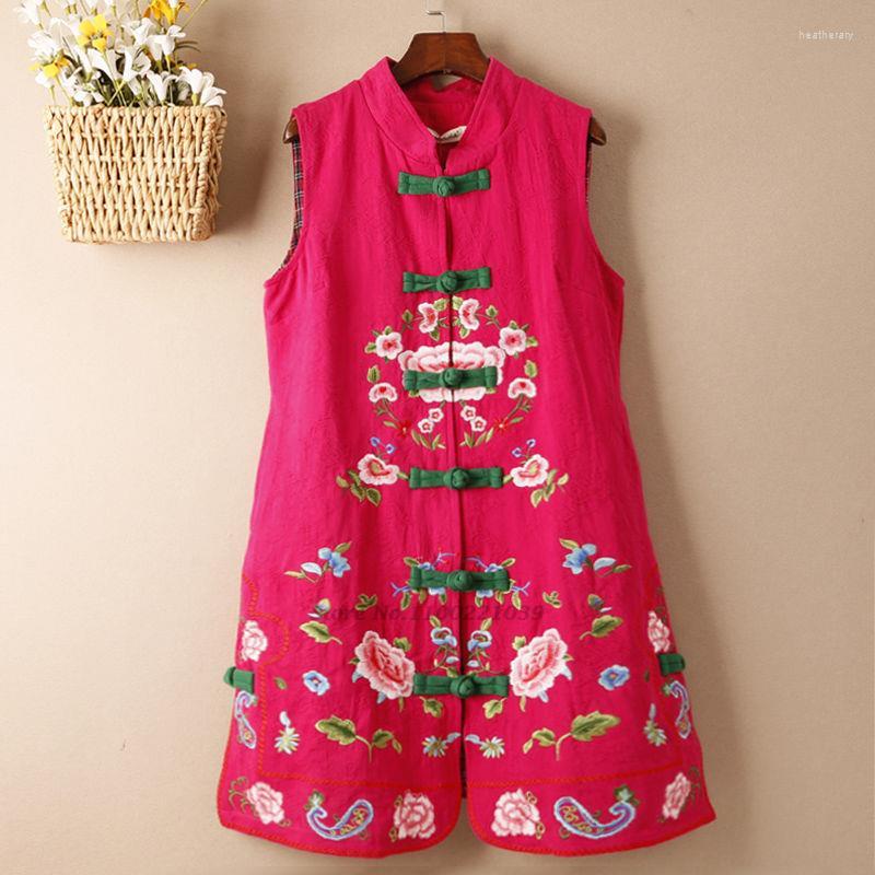 

Ethnic Clothing 2023 Chinese Vest Tang Suit Coat National Style Gilet Flower Embroidery Women Sleeveless Tops Traditional Vintage Waistcoat