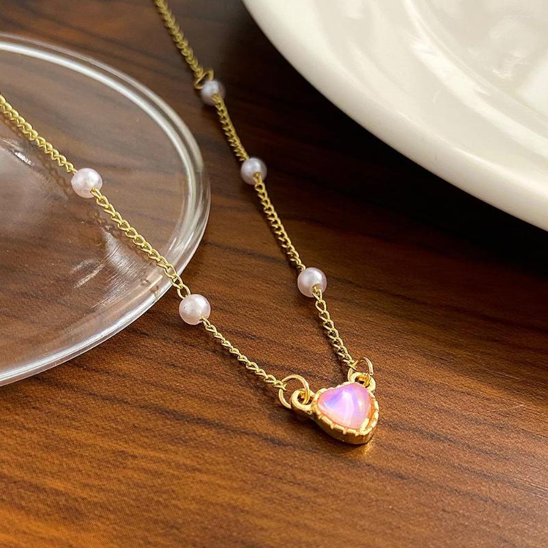 

Pendant Necklaces Luxury Heart Pearl Necklace For Women Adjustable Rhinestone Crystal Colorful Love Chain Geometric Choker Fine Jewelry