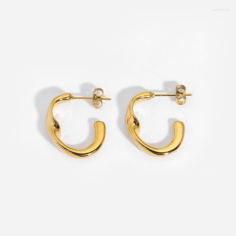 

Hoop Earrings 2023 316L Stainless Steel Gold Plated Twisted Oval Waterproof Jewelry Metal Stud For Women