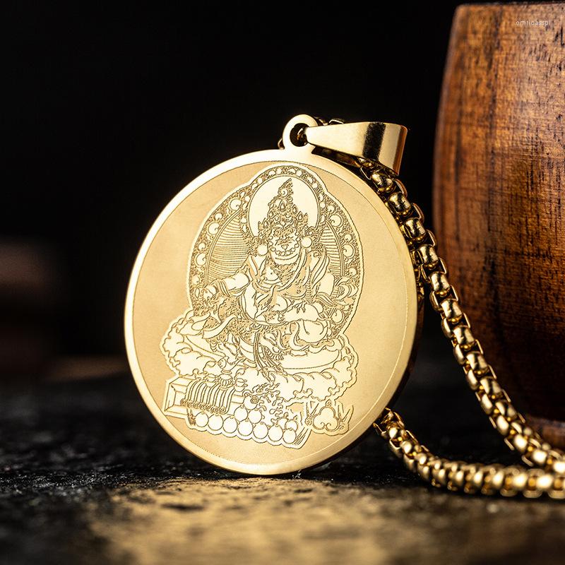 

Pendant Necklaces Stainless Steel Buddha Necklace Religious Retro Zodiac Man Transfer Amulet Couple Party Jewelry Gif