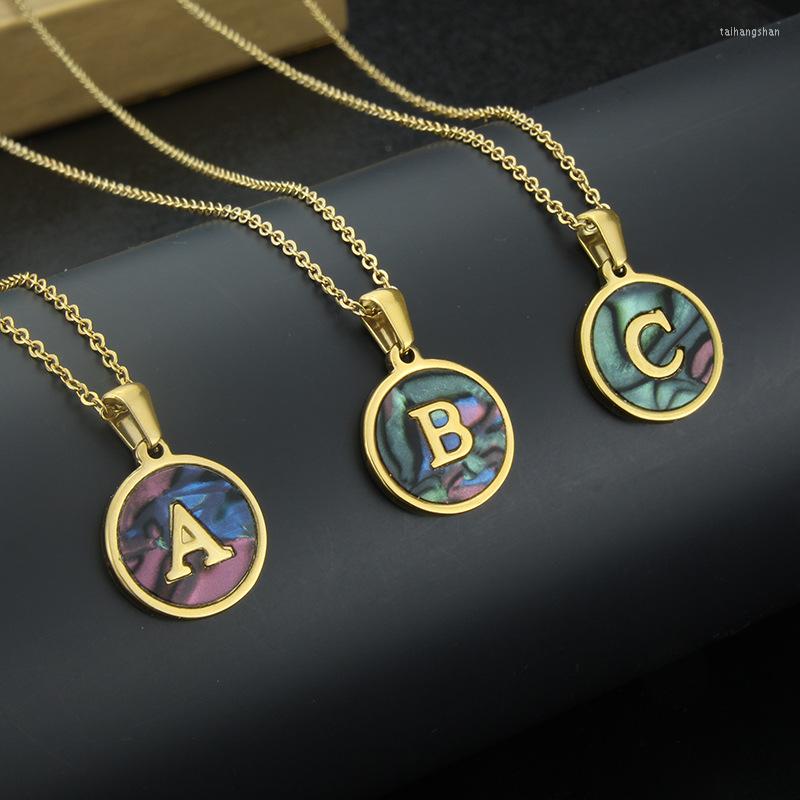 

Pendant Necklaces Colorful 26 Letters Circle Stainless Steel Necklace For Men Women Charm Gold Chain Jewelry Neck 2023 In Streetwear