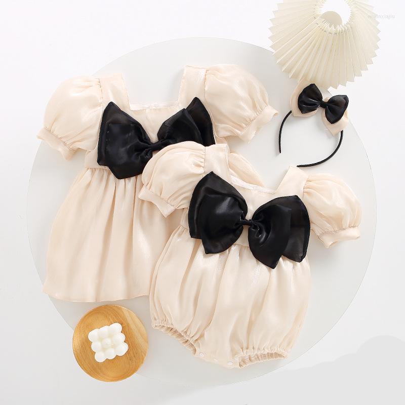 

Girl Dresses Born Summer Bowknot Dress Princess 1st Birthday Party Shiny Puff Sleeves Korean Baby Girls Costume Infant Vestidos, Romper