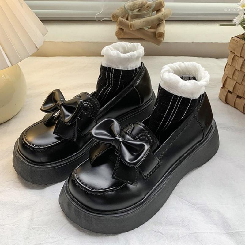 

Dress Shoes Solid Color Bow Woman Loafer Heels Uniform College Daily Footwear Versatile Ladies Casual JK Small Leather, Black 2