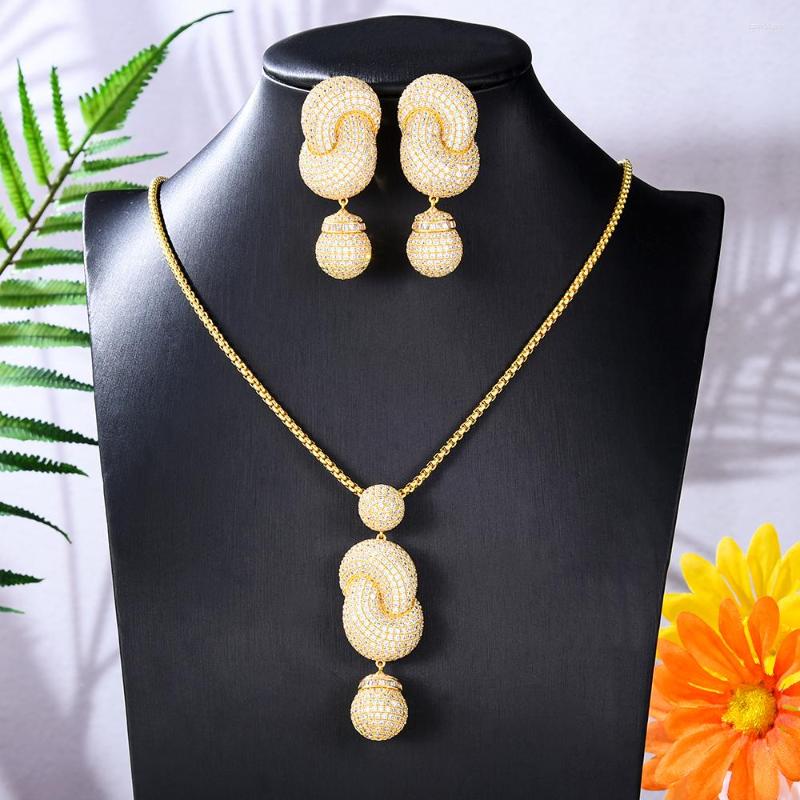 

Necklace Earrings Set Jimbora Gorgeous Luxury Gold Color DIY Cubic Zircon Party Show Gift Accessories High Quality, Picture shown