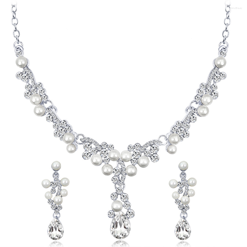 

Necklace Earrings Set Wedding Jewelry Women Rhinestone Pearl Drop Girl Trendy Pendant Fashion Bride, Picture shown