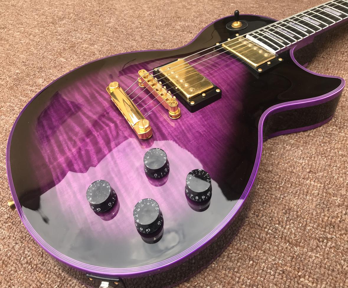 

China electric guitar OEM shop electric guitar custom purple guitarPurple binding flame maple wood Ebony fingerboard shippin4302242