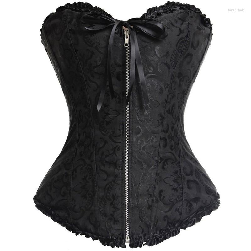 

Bustiers & Corsets Overbust Corset Sexy Lace Plus Size Erotic Zip Floral Women Bustier Lingerie Tops Brocade Victorian Fashion, Black