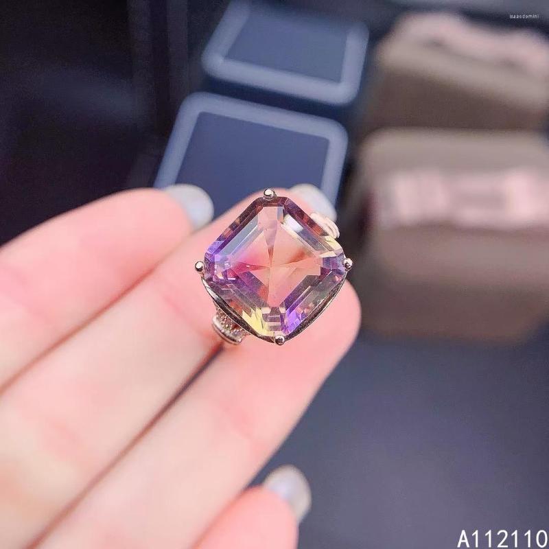 

Cluster Rings Fine Jewelry 925 Sterling Silver Inset With Large Gemstone Women's Fashion Square Ametrine Adjustable Ring Support Detec
