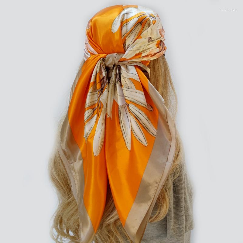 

Scarves Luxury Model 90X90CM Silk Hijab Summer Sunscreen Square Design Beach Shawls 2023 Fashion For Women Headscarf