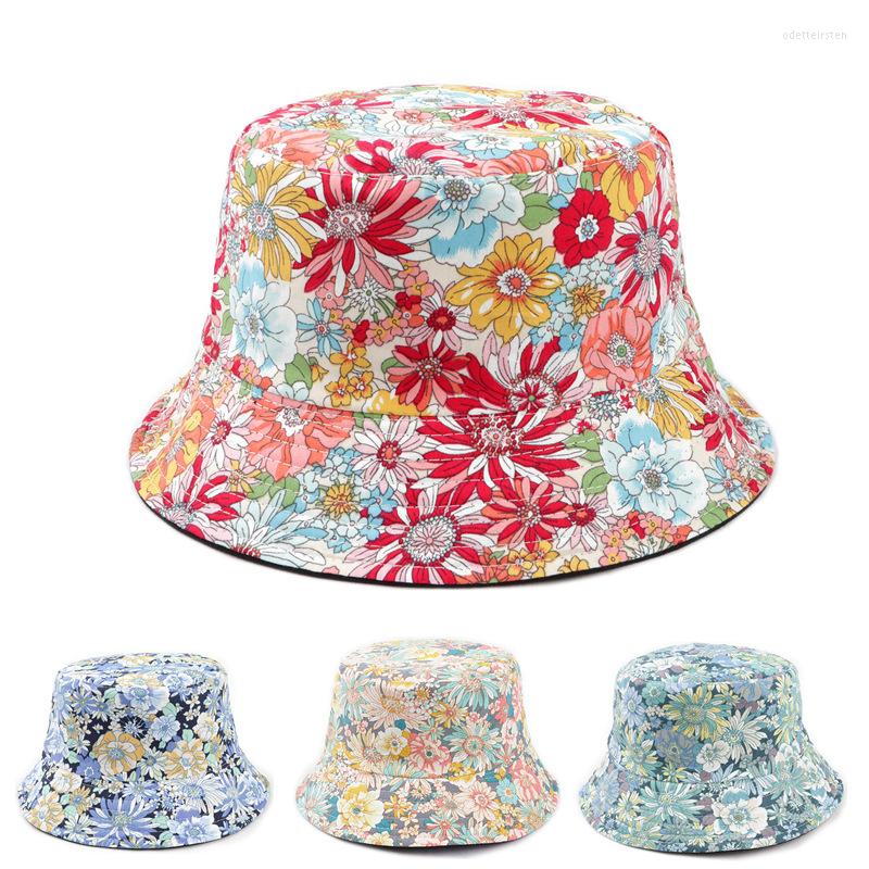 

Berets Reversible Flower Pattern Double-sided Cotton Bucket Hat Women's Spring And Summer Outdoor Travel Sun Basin