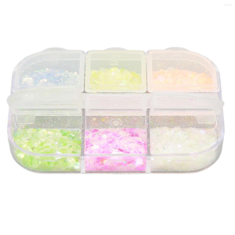 

Nail Gel Sequins Decorative Safe Glitter Lightweight 6 Colors Mixed Luminous Shiny For Fingernails Salon, Picture shown