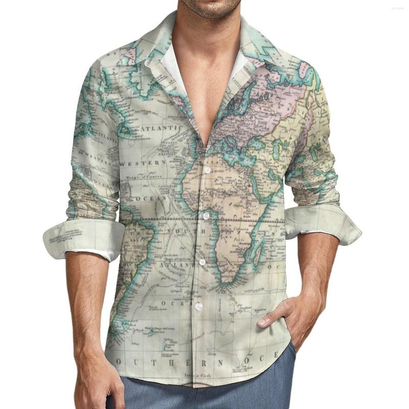 

Men's Casual Shirts Vintage Map Men The World 1801 Print Shirt Long Sleeve Fashion Harajuku Blouses Autumn Design Clothes Large Size, Style-16