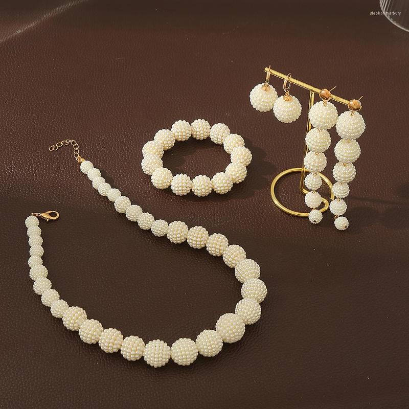 

Necklace Earrings Set Fashion White Simulation Pearl Long Bracelet Female Women Wedding Choker Jewelry, Picture shown