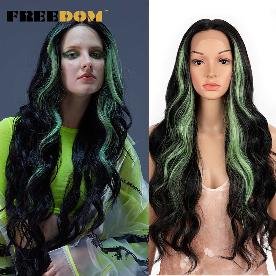 

Synthetic Lace Wigs Long Wavy Purple Green Ginger Lace Front Wig 13x1 Middle Part Highlight Cosplay Wigs For Women 230524, Ombre color