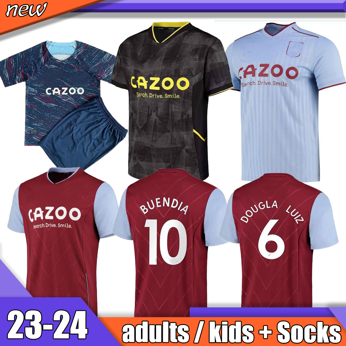 

2023 2024 Aston villaES Soccer Jerseys KAMARA WATKINS BUENDIA 22 23 Home red Away black Third McGINN EL GHAZI DOUGLAS LUIZ MINGS KONSA CASH Football shirt men kids Tops, 07