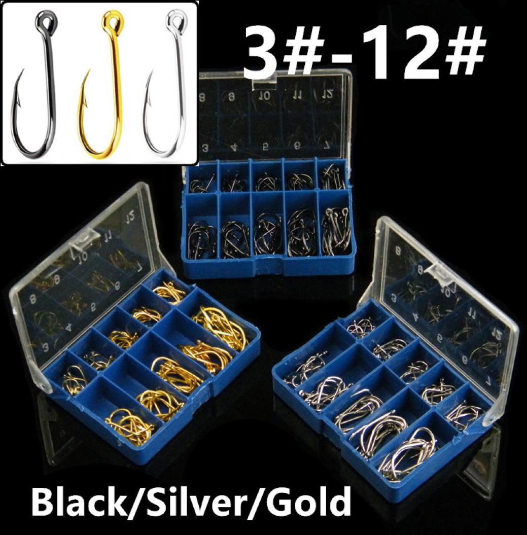 

100pcsbox 10 Sizes Mixed 312 Ise Hook High Carbon Steel Barbed Fishing Hooks Blue Box FS289569552
