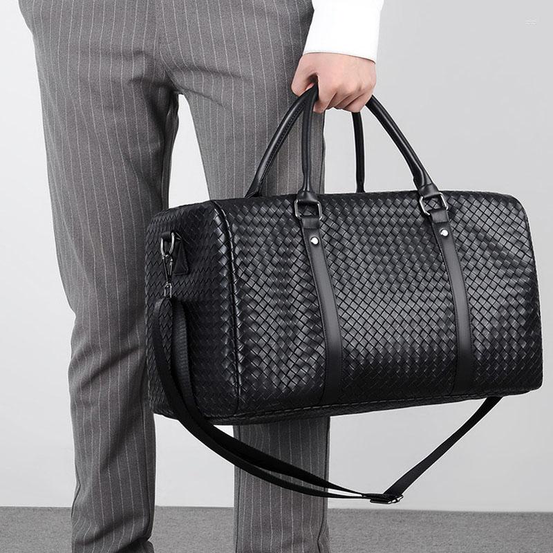 

Duffel Bags Fashion Men's Leather Luggage For Travel Short-distance Carry Hand Clothes Storage Simple Messenger, Black