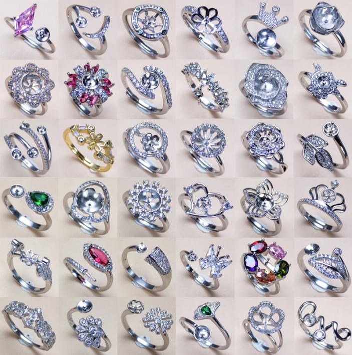 

36 Styles Pearl Rings Settings S925 Silver Rings Zircon Ring for Women Girl Ring Fine Jewelry Adjustable Valentine039s Day Gift2984529