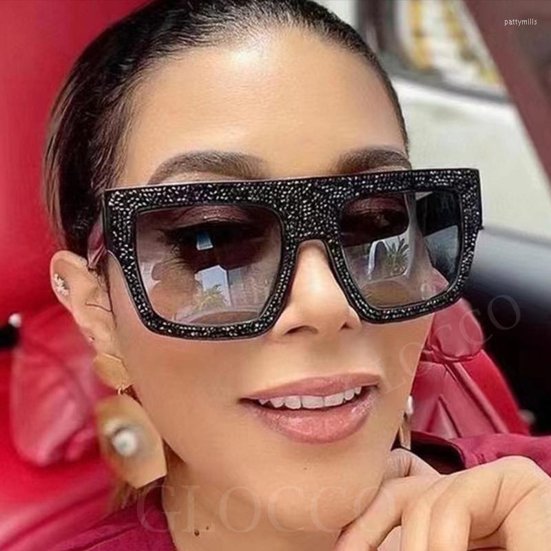 

Sunglasses Fashion Square Gradient Women 2023 Retro Brand Designer Sun Glasses Female Big Frame Glitter Sticker Eyewear UV400