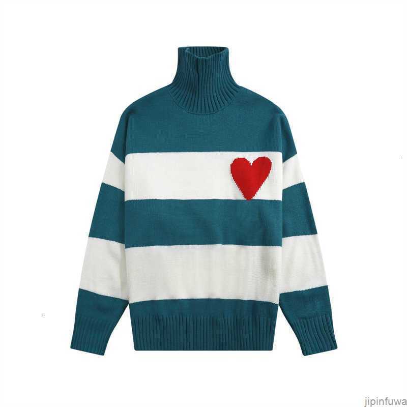 

2023 High Collar France Fashion Designers Amis Paris Sweaters Amies De Coeur Embroidered a Heart Pattern Turtleneck Knitted for Men Women Si56, Black