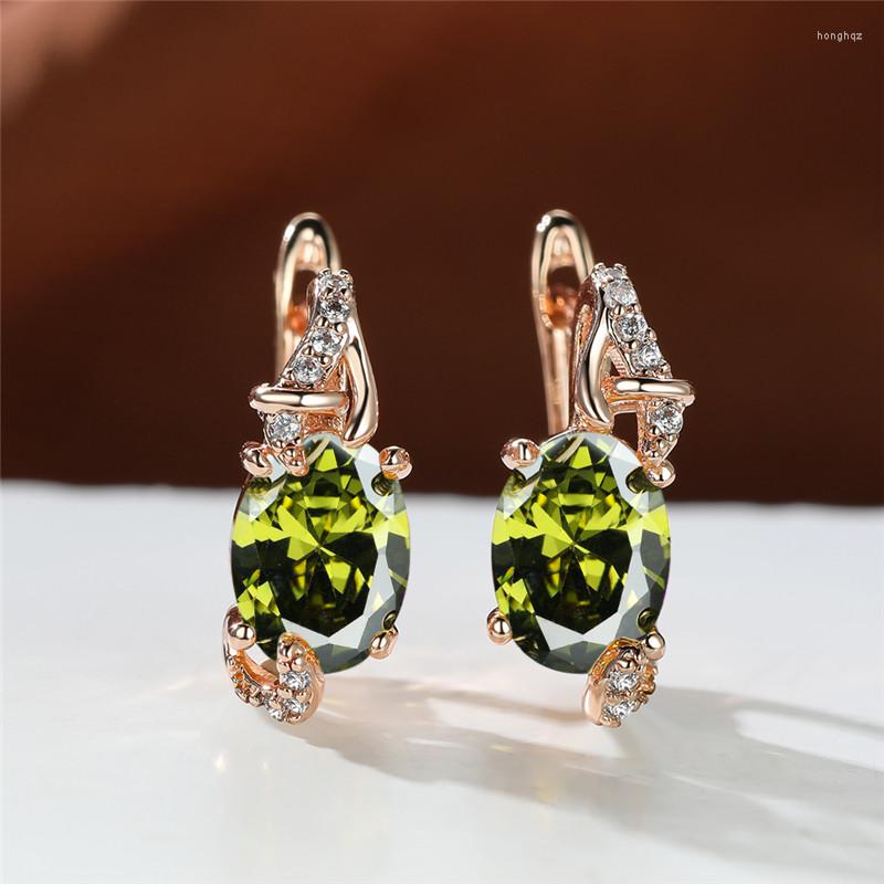 

Hoop Earrings Cute Female Zircon Oval Stone Luxury Blue Crystal Dainty Rose Gold Color Wedding For Women