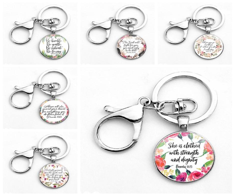 

Classic Psalm Quote Key Chain Bible Verse Jewelry Fashion Glass Dome Flower Letter Christian Jesus God With US KeyChain5960896