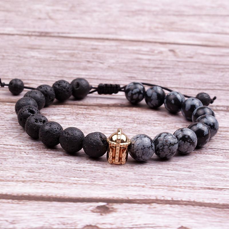 

Charm Bracelets Spartan Knight Helmet Hematite Carving Bead & Lava Stone Bracelet For Men Drop