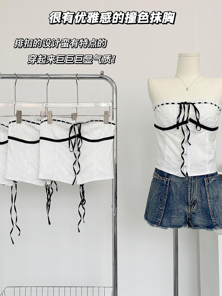 

Women's Tanks 2023 Summer Women's Strapless White Tank Top Sleeveless Off Shoulder Crop Tops Vintage Korean Fashion Casual Vest Y2k