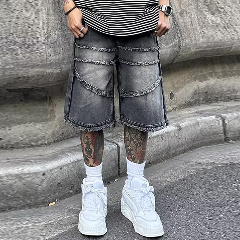 

Men' Jeans Fashion Solid Denim Shorts Men Spring Summer Vintage Ripped Loose Straigh Jean Streetwear Mens Casual Short Pant, 01 black