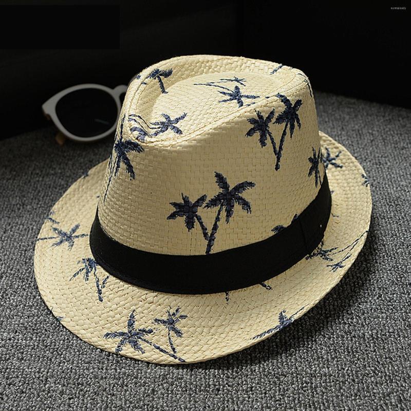 

Wide Brim Hats Unisex Fashion Summer Reversible Coconut Tree Printed Sun Caps Straw 2023 Men Women Beach Style Tourism Shade Hat, White