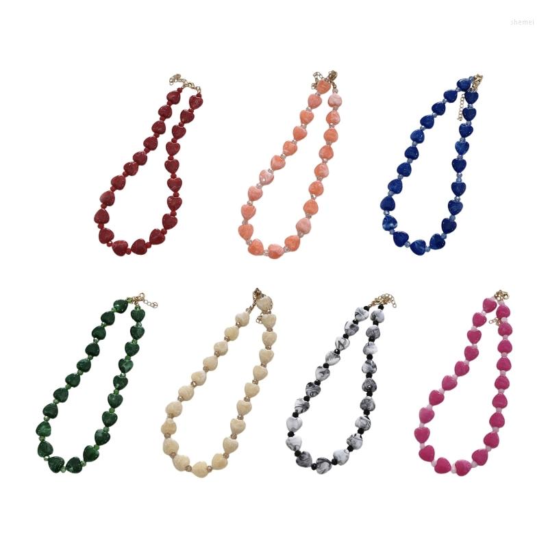 

Choker Beads Necklace Resin Heart Chokers Beaded Collar For Woman Girls Dropship