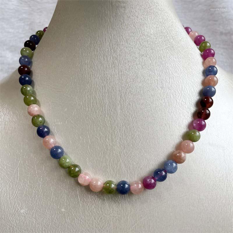 

Chains 8MM Tourmaline Agate Necklace Mix Natural Stone Beads Jewelry Health Care Gemstone Protection Choker Healing Yoga Simple Female