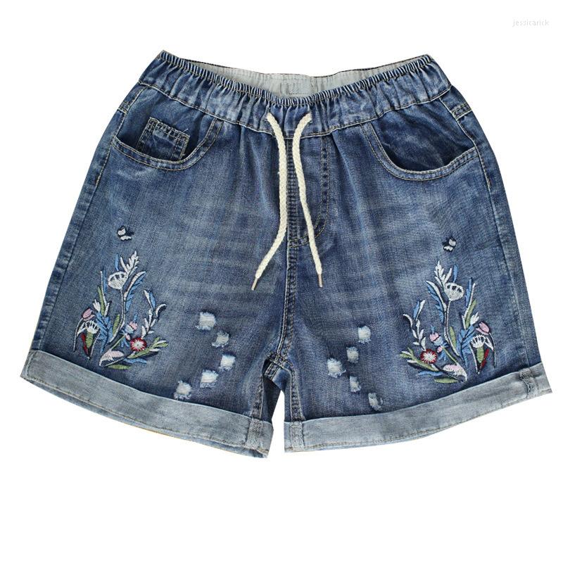 

Women's Shorts High Waist Denim 2023 Spring Summer Ripped Denmin Jeans For Women Vintage Floral Embroidery Short Feminino, Blue